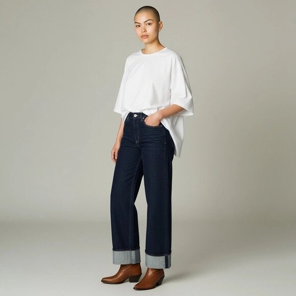 Rails The Getty High Rise Wide Leg Jeans Women's 27 Midnight Blues Cuffed - Picture 1 of 11